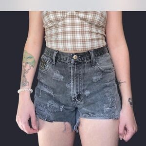 Distressed Black Denim Shorts